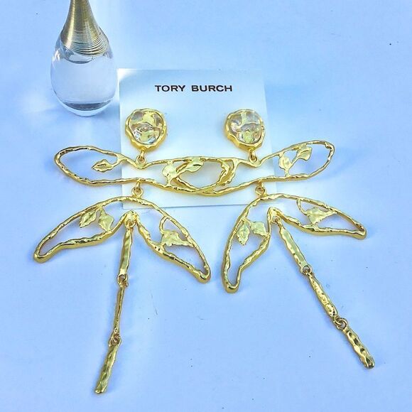 TORY BURCH DRAGONFLY EARRINGS 18K GOLD BRASS PLATED - Picture 1 of 5